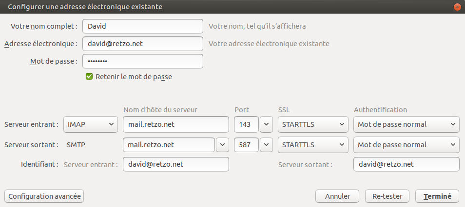 Configuration Thunderbird Configuration Thunderbird